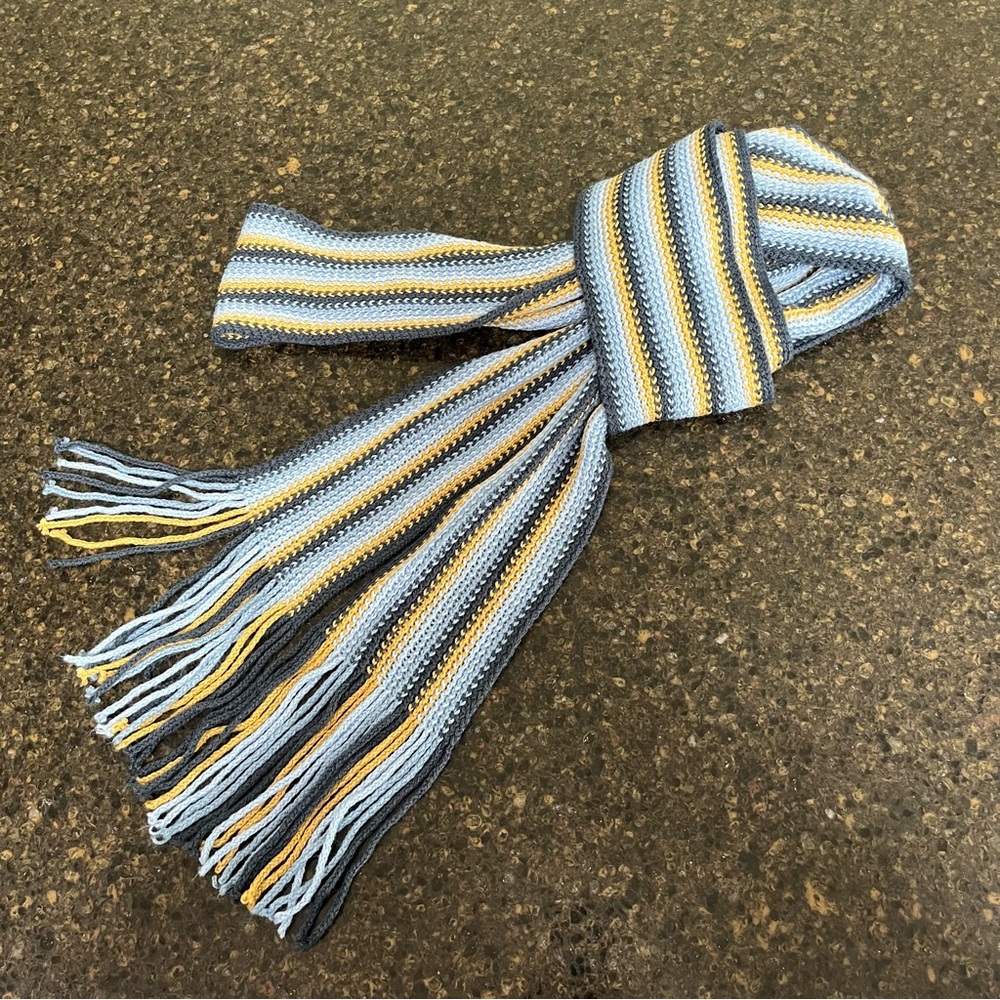 Navy Light Blue Yellow Crochet Knit Fringe Belt or Scarf Womens Accent Accessory